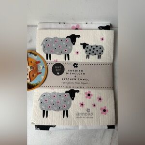 Grey Sheep Dishcloth & Kitchen Towel Set - Grey & Pink